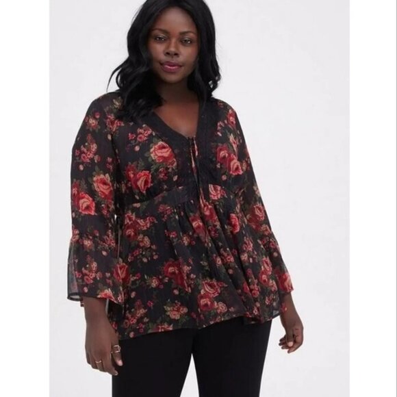 Torrid Black and Red Floral Blouse - Picture 1 of 8